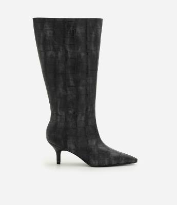 Bota Cano Longo em PU com Textura Croco