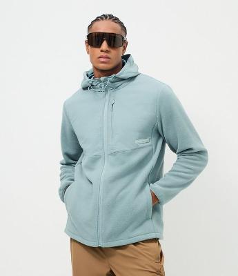 Blusão Masculino Fleece com Capuz e Recorte em Tecido Plano