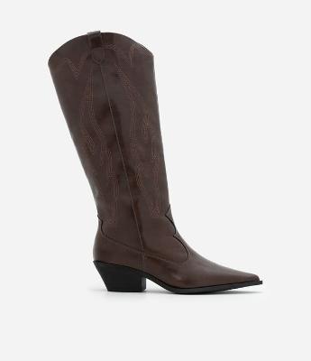 Bota Western Cano Longo em PU com Bordados