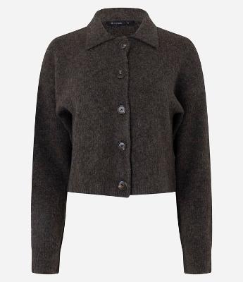 Cardigan Curto em Tricô com Gola Polo