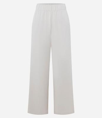 Calça Wide Leg Interlock com Cós Estruturado