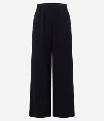 Calça Wide Leg Interlock com Cós Estruturado