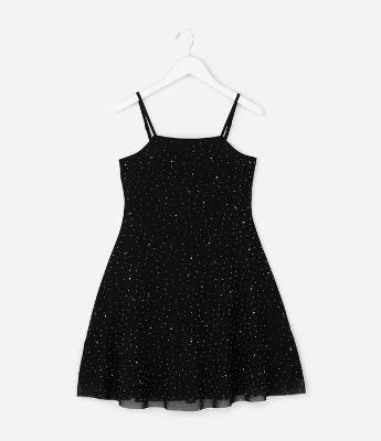 Vestido Infantil em Tule com Termocolantes - Tam 5 a 14 Anos