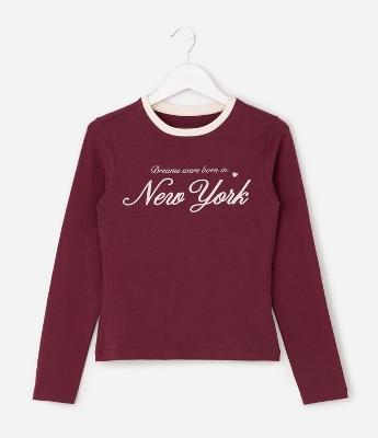 Camiseta Infantil Manga Longa New York - Tam 5 a 16 Anos