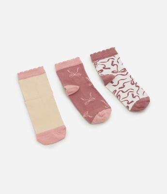 Kit 3 Meias Infantis com Laços - Tam 19 ao 34