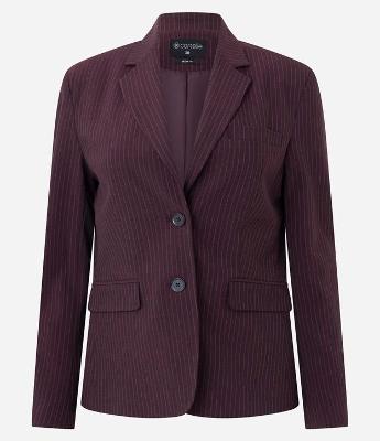 Blazer Alfaiatado com Estampa Risca de Giz e Lapelas Frontais