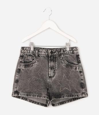 Bermuda Infantil Jeans com Strass Aplicado – Tam 5 a 16 Anos