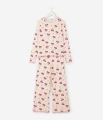 Pijama Infantil Ribana Estampa Cereja - Tam 5 a 16 Anos
