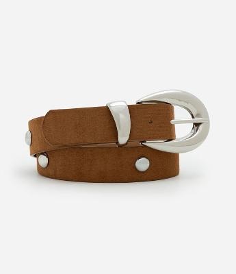 Cinto Médio em Suede com Fivela Arredondada