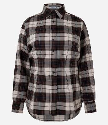 Camisa Xadrez em Flanela com Gola Alta Estruturada