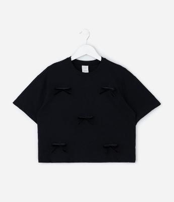 Camiseta Infantil Boxy com Lacinhos Aplicados - Tam 5 a 14 Anos