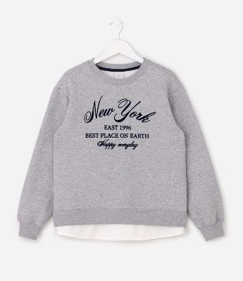 Casaco Infantil Moletom com Barra de Camisa e Lettering - Tam 7 a 14 Anos