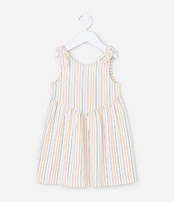 Vestido Infantil Listrado com Laços nas Alças 1 a 6 Anos
