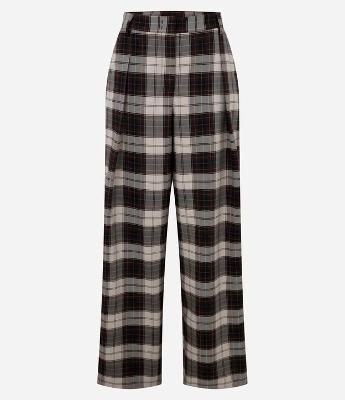 Calça Wide Leg Alfaiatada com Estampa Xadrez