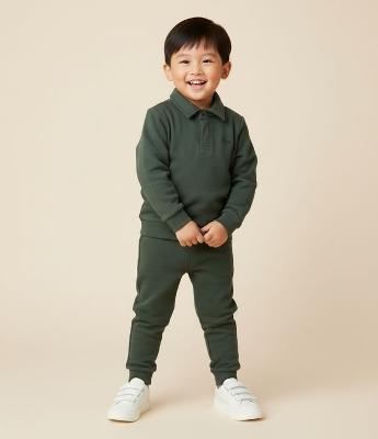 Conjunto Infantil com Casaco Gola Polo e Calça com Recortes – Tam 1 a 5/6 Anos