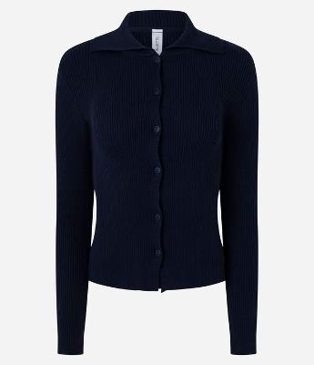 Cardigan em Tricô com Gola Polo