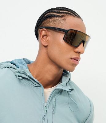 Óculos de Sol Esportivo com Lentes Amplas e Hastes Curvas