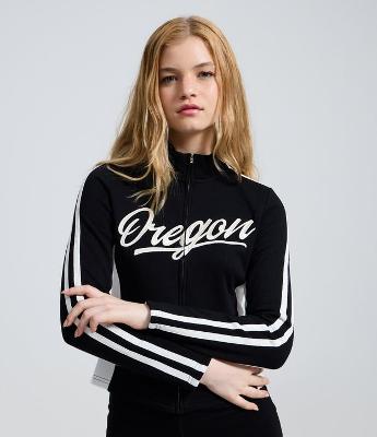 Jaqueta Biker em Moletom com Lettering Oregon