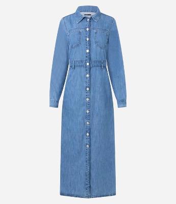 Vestido Midi em Jeans com Manga Longa