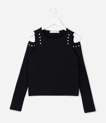 Blusa Infantil Baby Look em Ribana com Taxinhas – Tam 7 a 16 Anos