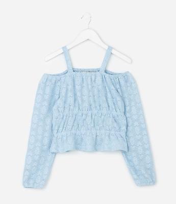 Blusa Infantil Slim Manga Longa em Renda – Tam 7 a 16 Anos