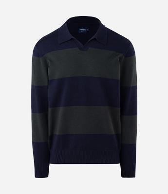 Suéter Masculino Retilínea Listrado em Blocos com Gola Polo