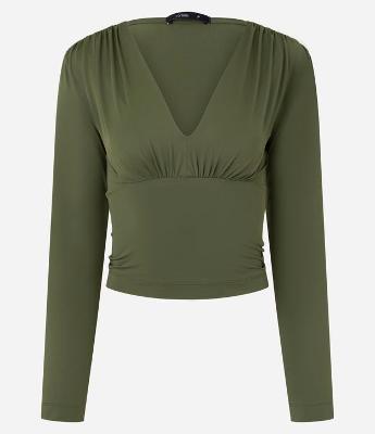 Blusa em Poliamida com Decote em V e Mangas Longas