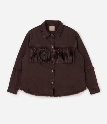Camisa Overshirt em Sarja com Franjas e Brilhos Curve & Plus Size