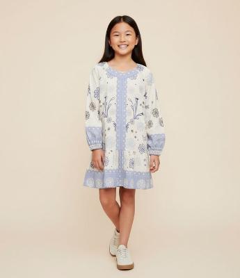 Vestido Infantil com Estampa Tropical e Manga Bufante – Tam 5 a 14 Anos