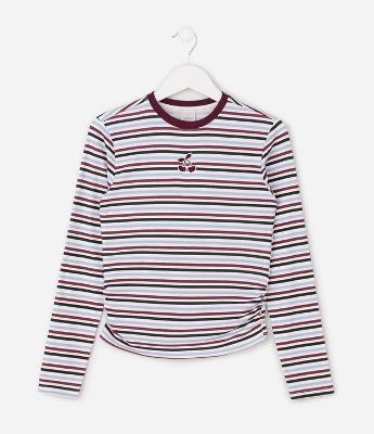 Blusa Infantil Slim Listrada com Drapeado – Tam 5 a 16 Anos
