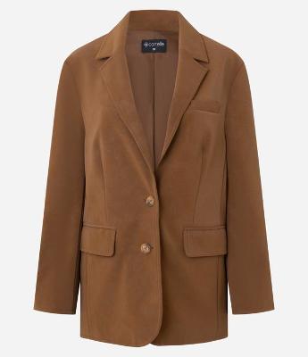 Blazer em Suede com Gola e Bolsos de Lapela