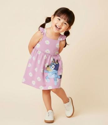 Vestido Infantil Bluey em Meia Malha - Tam 1 a 14 Anos