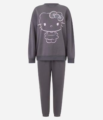 Pijama Longo em Moletom com Felpa Hello Kitty