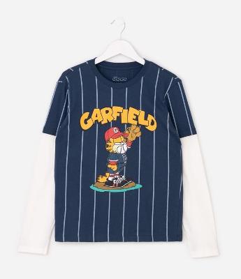 Camiseta Manga Longa Garfield Baseball - Tam 5 a 14 Anos