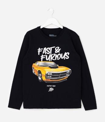 Camiseta Manga Longa Velozes & Furiosos - Tam 5 a 14 Anos