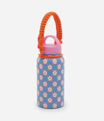 Garrafa Térmica com Alça Corda e Estampa Floral 800ml