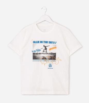 Camiseta Infantil Skate com Estampa em Puff - Tam 5 a 14 Anos