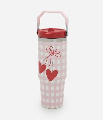 Copo Térmico com Alça e Estampa Xadrez 900ml