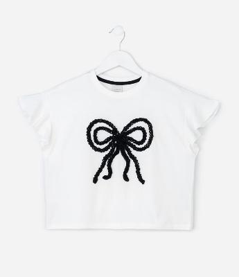 Camiseta Infantil com Laço Bordado - Tam 5 a 14 Anos