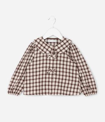 Blusa Infantil em Tricoline Xadrez com Gola Boneca – Tam 1 a 6 Anos