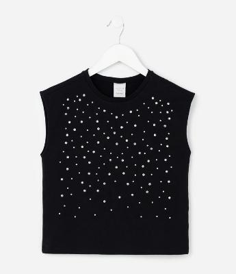 Blusa Infantil Sem Manga com Hot Fix - Tam  5 a 14 Anos
