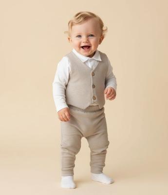 Conjunto Infantil com Body Polo e Colete - Tam 0 a 18 Meses