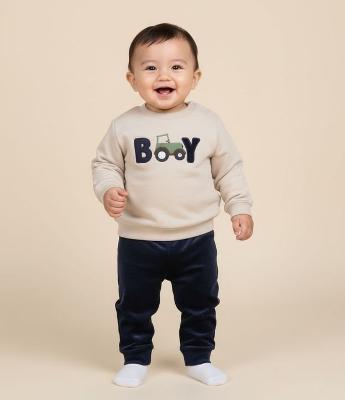 Conjunto Infantil em Moletom com Estampa de Trator - Tam 0 a 18 Meses