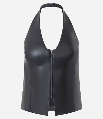 Blusa Frente Única em PU com Zíper Frontal
