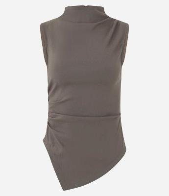 Blusa em Bengaline com Golinha e Barra Assimétrica