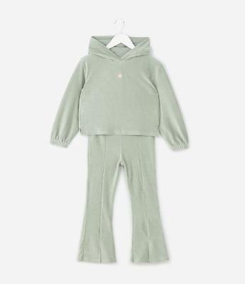 Conjunto em Veludo com Blusão de Capuz e Calça Flare - Tam 1 a 6 Anos