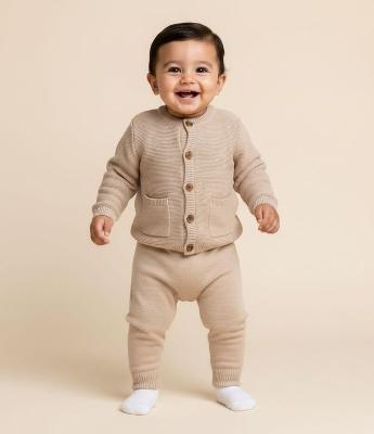 Conjunto Infantil em Tricô com Casaco e Calça - Tam 0 a 18 Meses