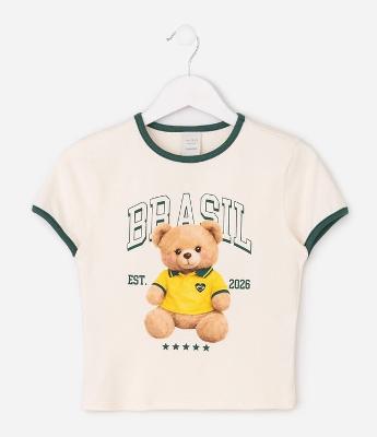 Blusa Infantil com Estampa Ursinho Brasil 2026 - Tam 5 a 16 Anos