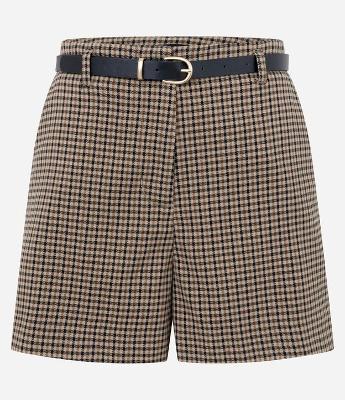 Short Alfaiatado com Estampa Pied de Poule e Cinto