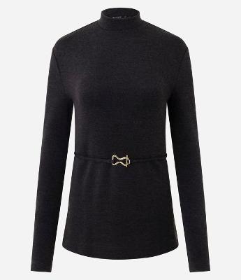 Blusa Alongada em Piquet com Cintinho e Gola Alta